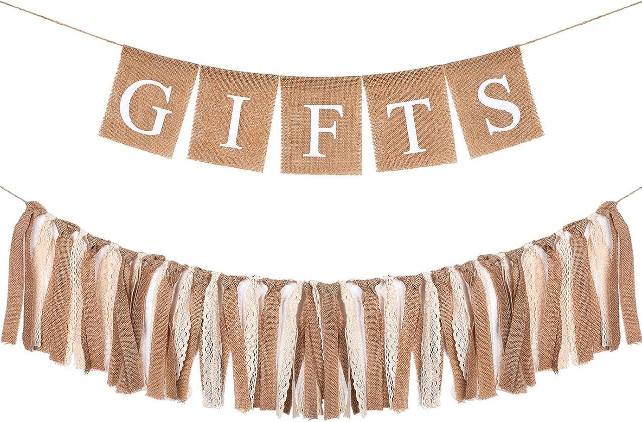 2 Pcs Boho Burlap Banner Baby Shower Decorations Set Include Rustic Gift Banner